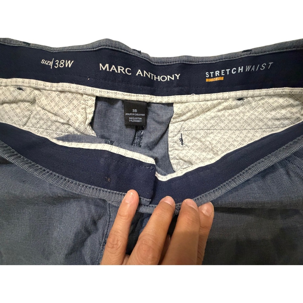 Marc Anthony Slim Fit Stretch Waist Shorts Blue Micro Pattern Size 38W Fathers D - Picture 4 of 5